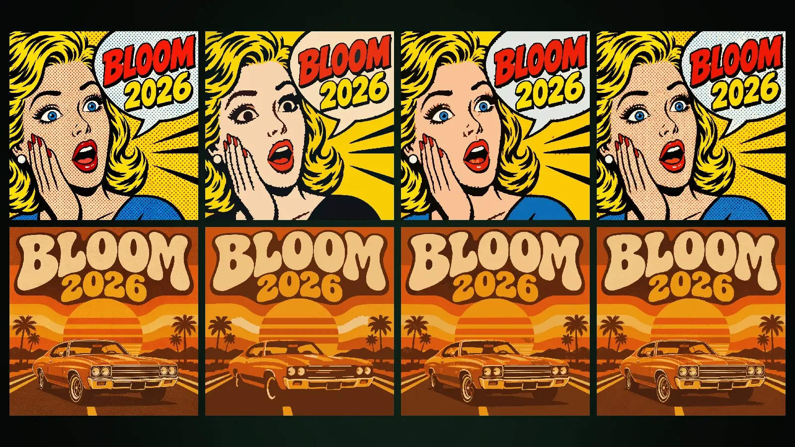 Pop art and retro posters: the original image and three vector tracings with increasing detail